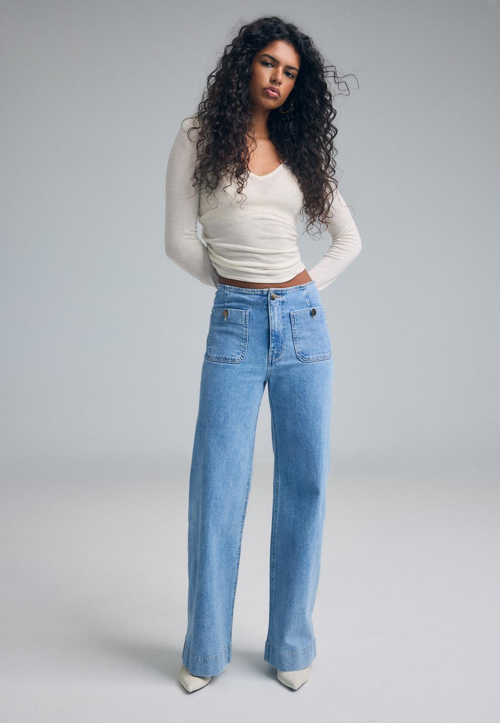 D77 Minimalistisk Jeans Med Fickor