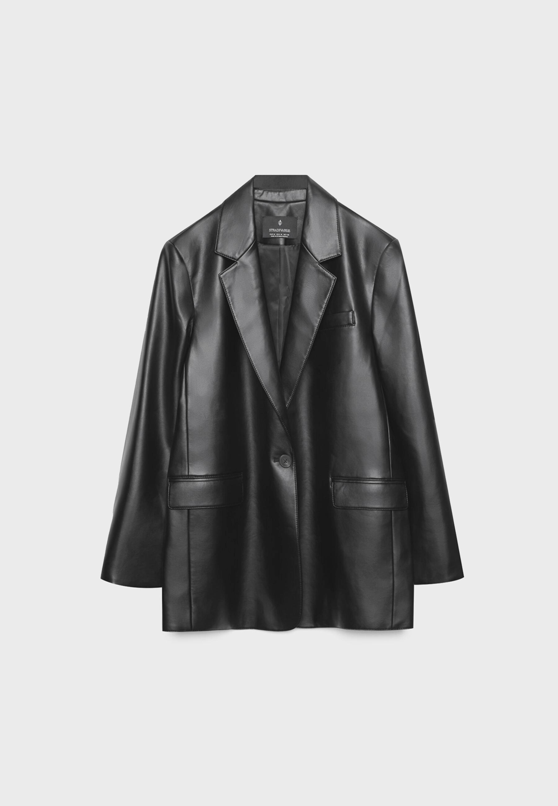Regular fit leather effect blazer — Black