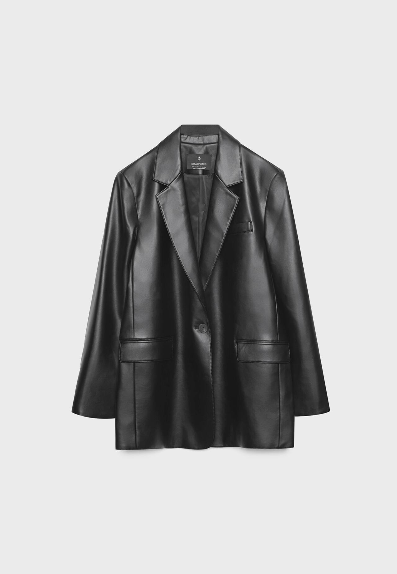 Regular fit leather effect blazer — Black