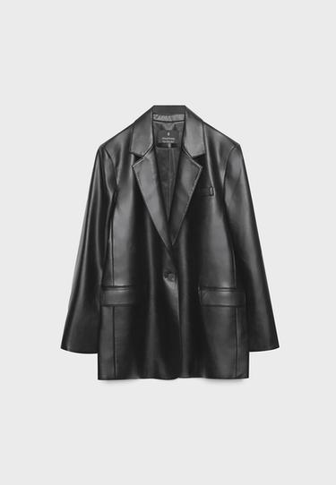 Regular fit leather effect blazer — Black 7
