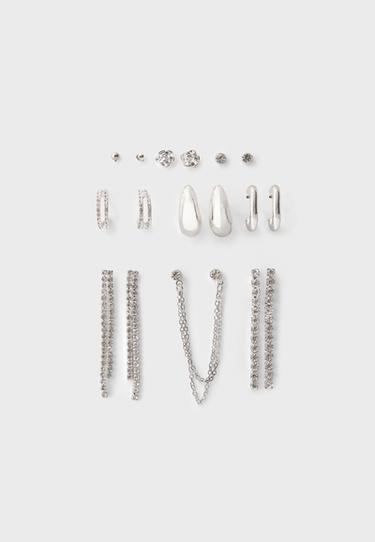 Set of 9 floral rhinestone earrings — Grey 1