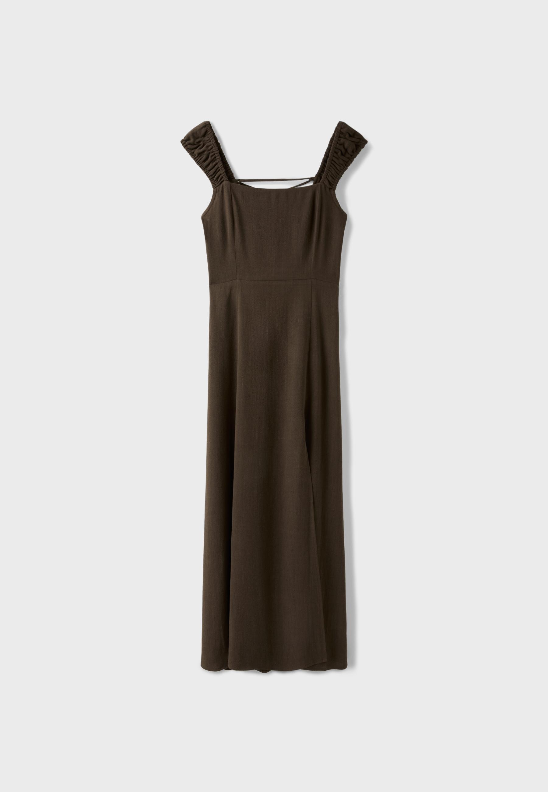 Midi dress with tie-back — Brown