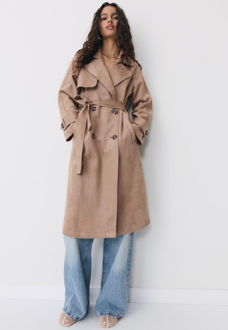 Дълъг Тренчкот От Изкуствен Велур