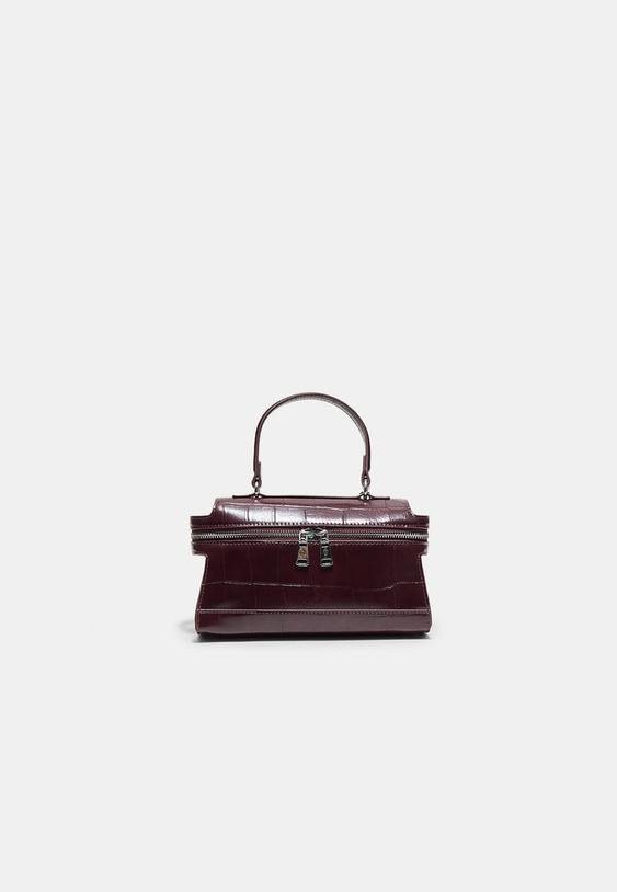 Stradivarius Mini Coconut-Effect Crossbody Bag Burgundy Os