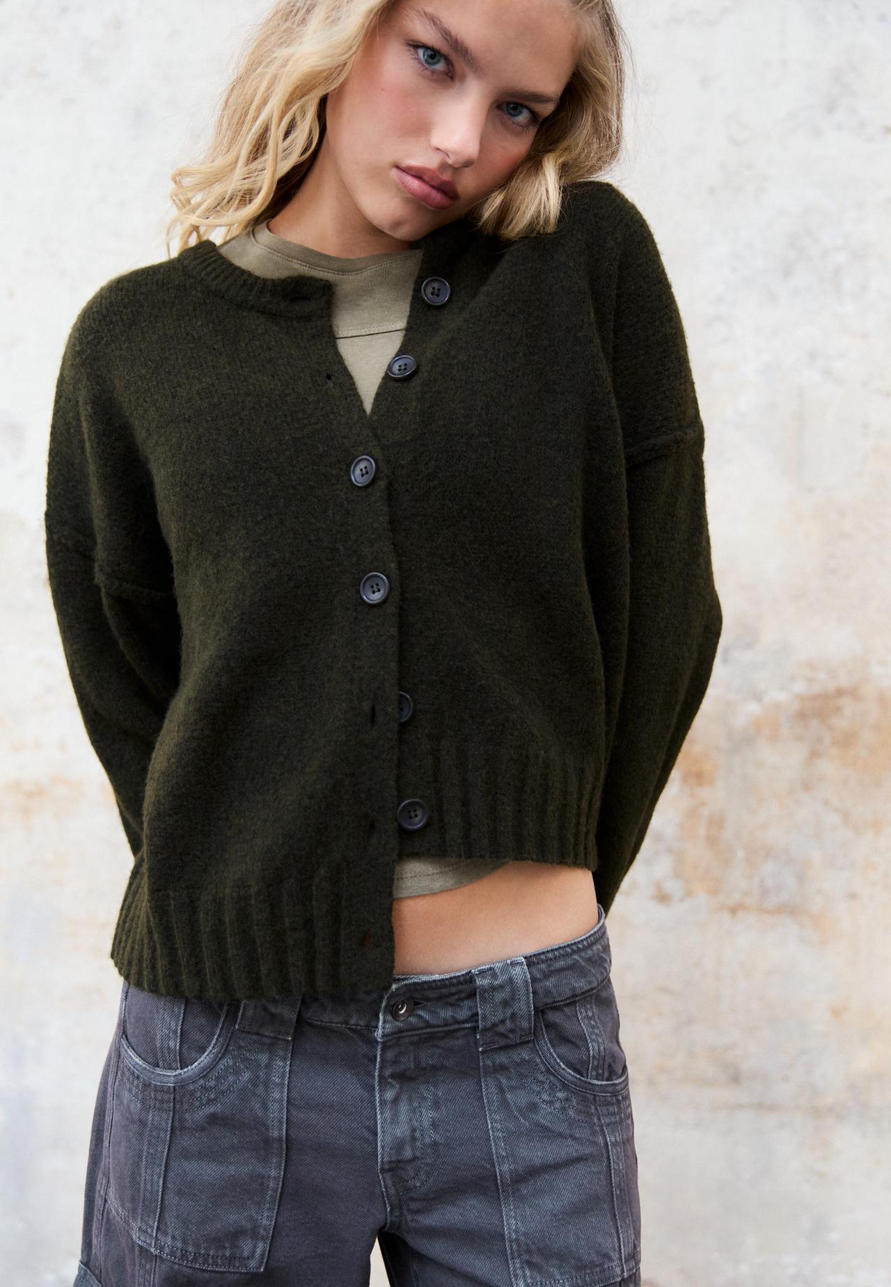 Oversize knit cardigan — Khaki