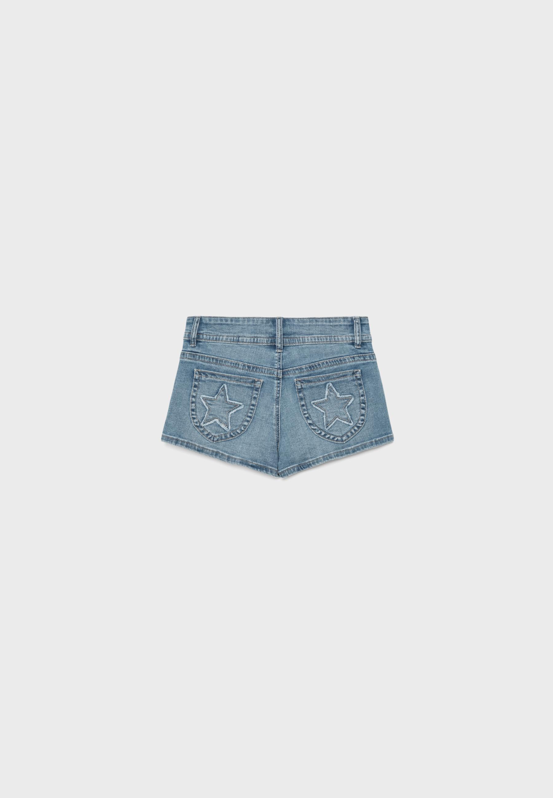 Mini denim shorts with stars — MEDIUM LIGHT BLUE DENIM
