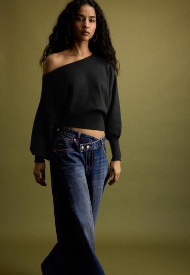 Asymmetric ribbed hem knit jumper — Black 1