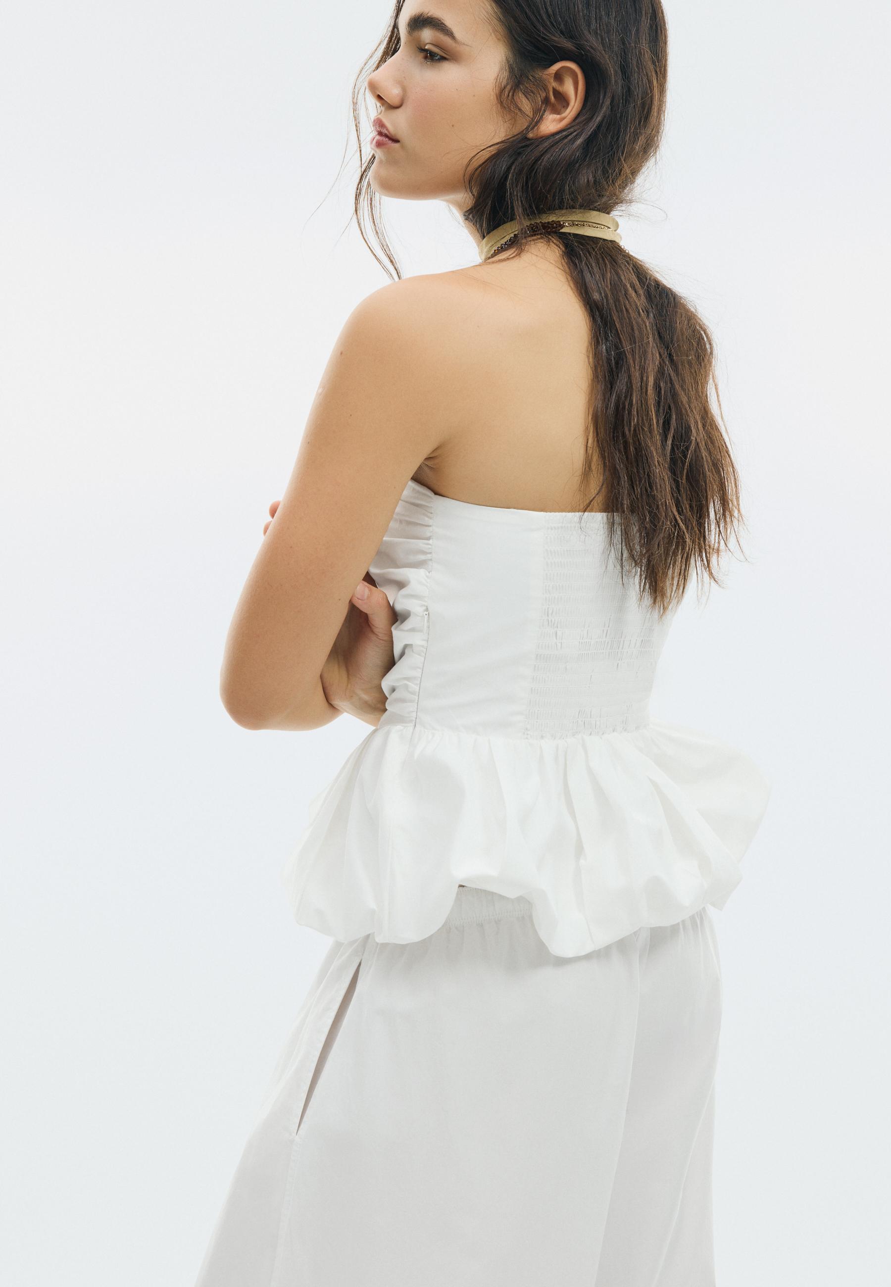 Balloon bustier top — White