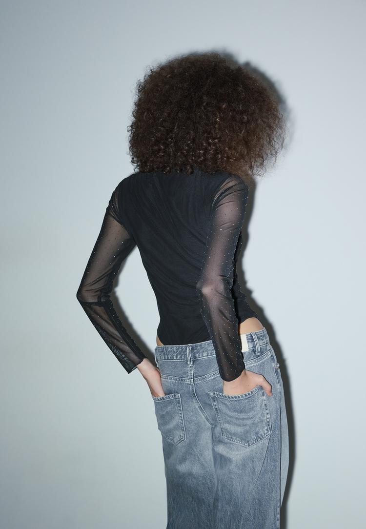 body tul fruncido brillos