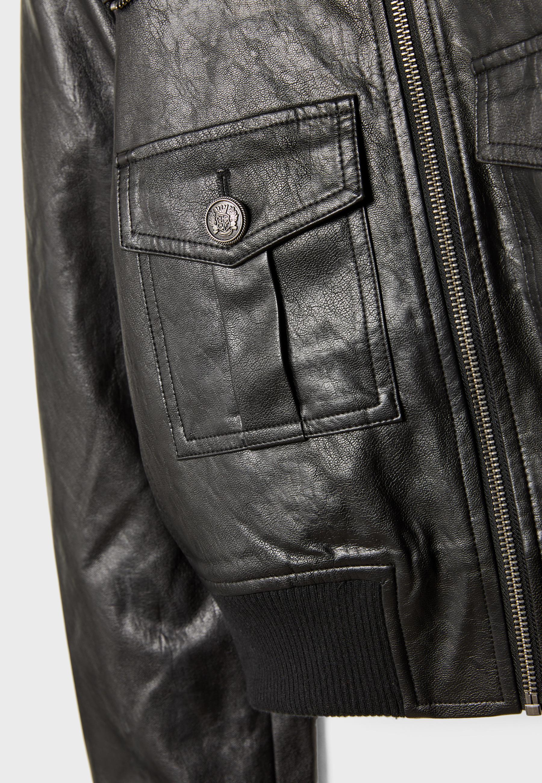 Short leather effect jacket with pockets - Women's fashion