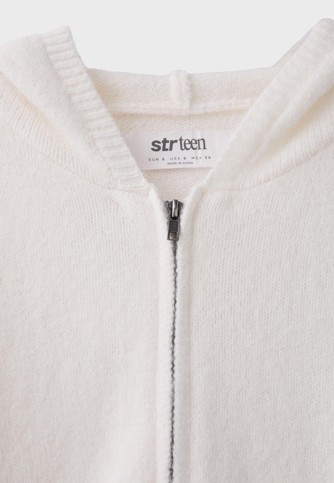 Hooded zip knit cardigan — Ecru