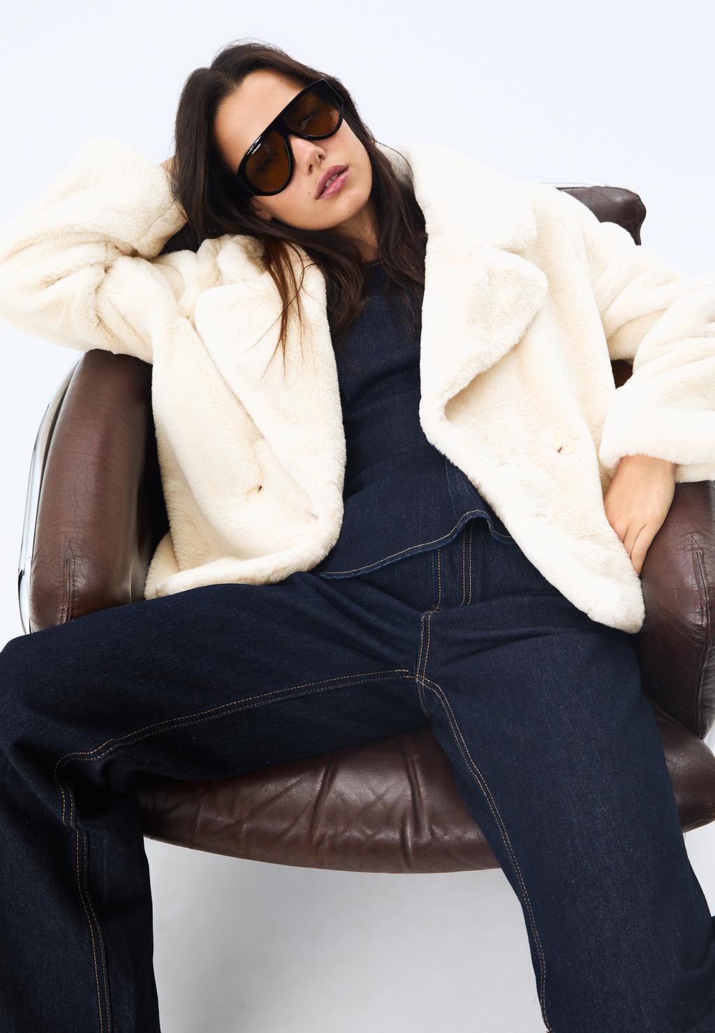 Double-breasted faux fur jacket