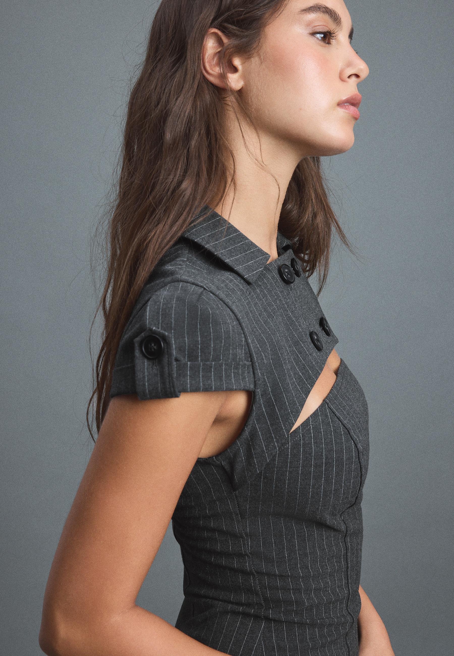 Tailored mini dress with buttons — Dark grey