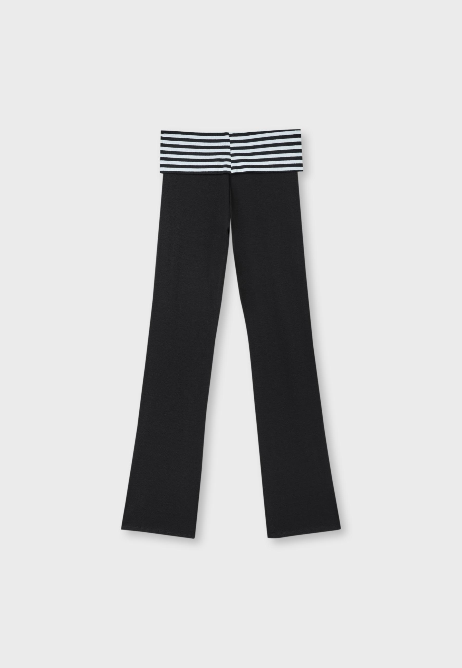 Turn-down waist bell bottom leggings — Black