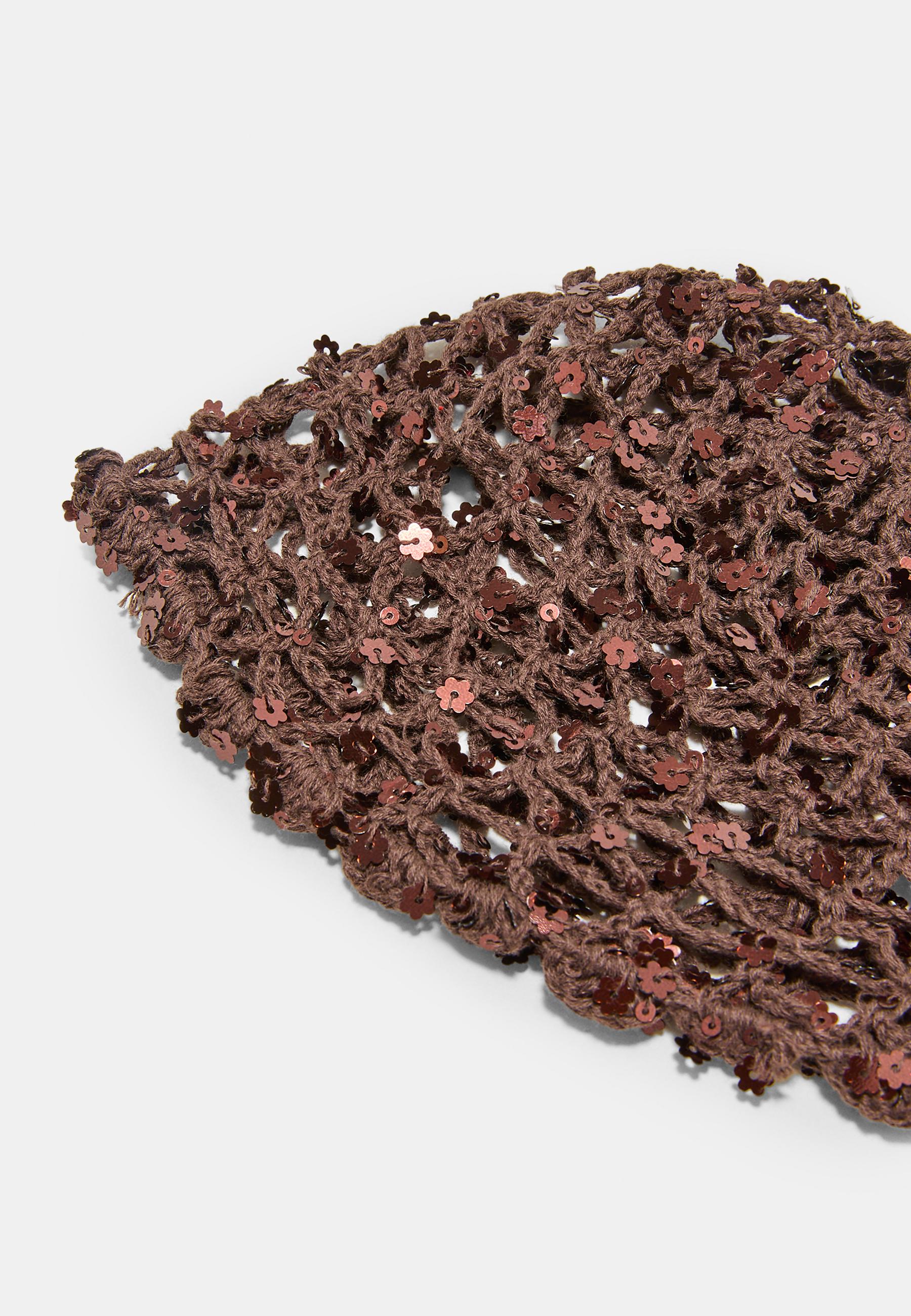 Floral sequin skull cap — Brown