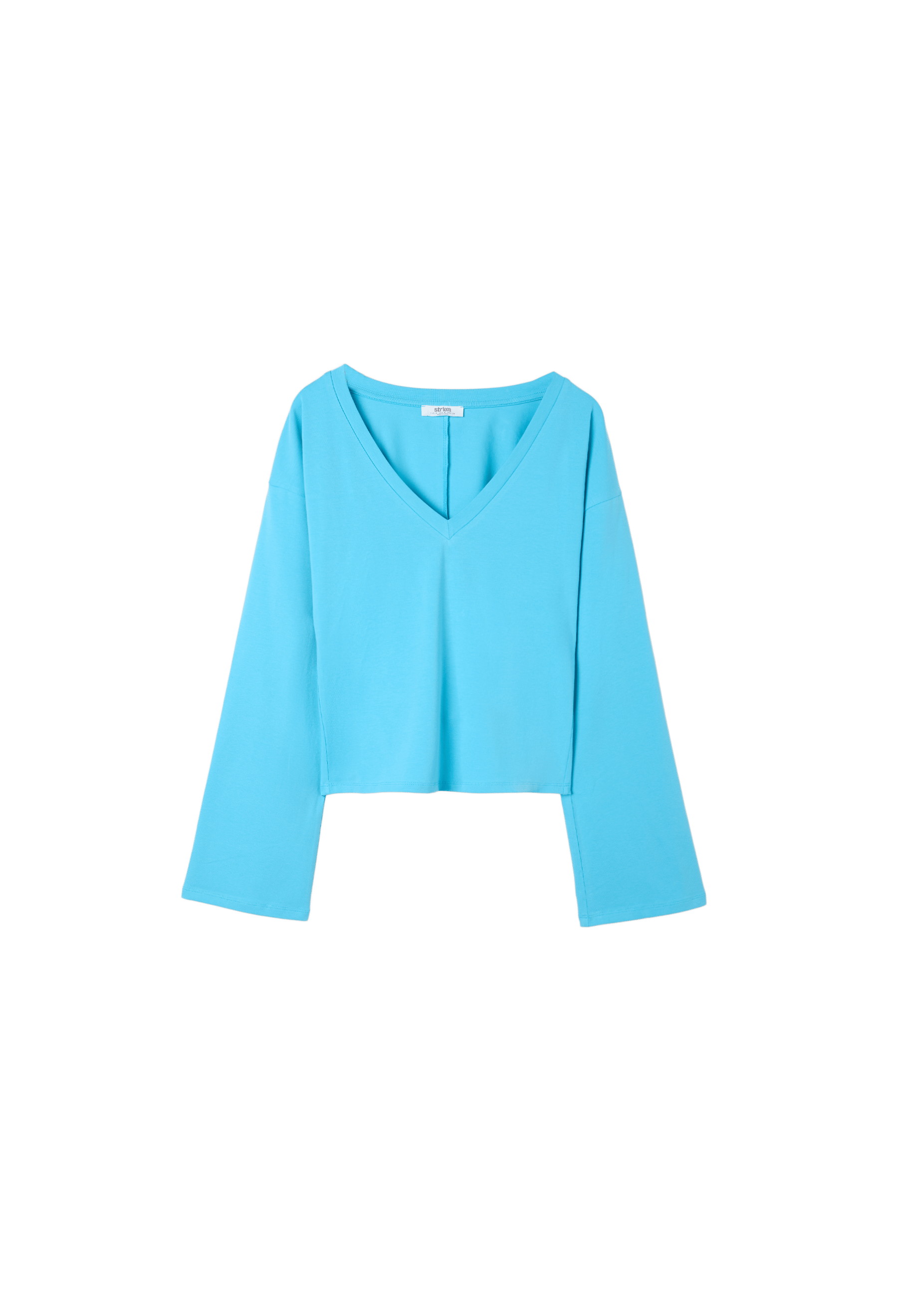 V-neck long Japanese sleeve T-shirt — Turquoise