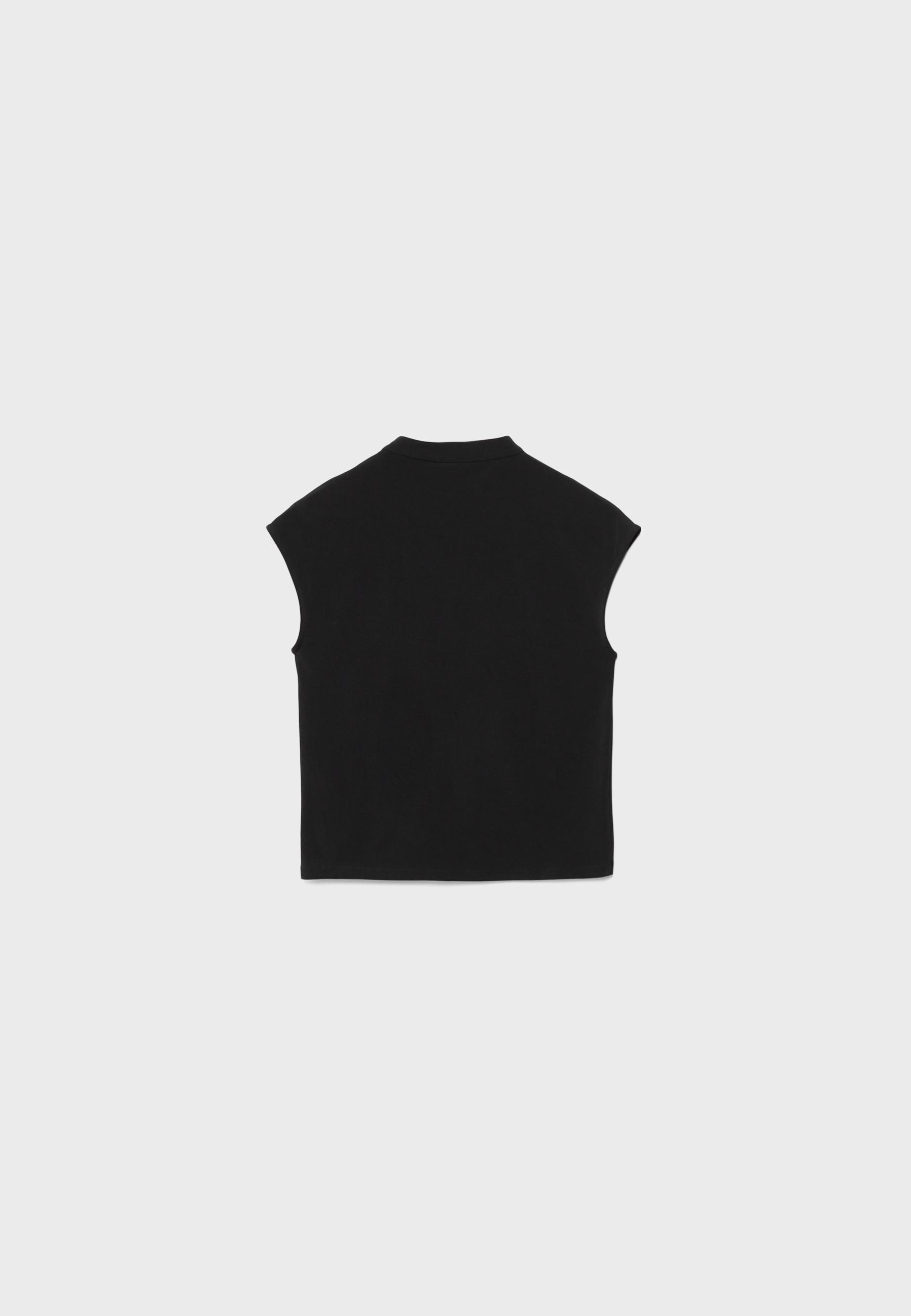 Stand collar short sleeve top — Black