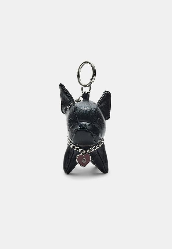 Stradivarius Dog Charm Keyring With A Leather Effect Black Os