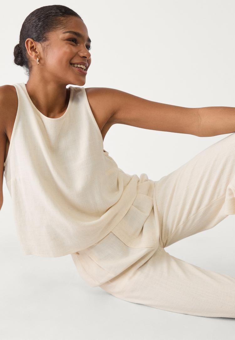 Keten karışımlı culotte pantolon_4