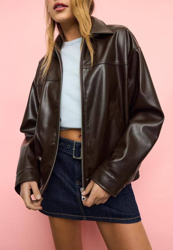 giacca oversize effetto finta pelle