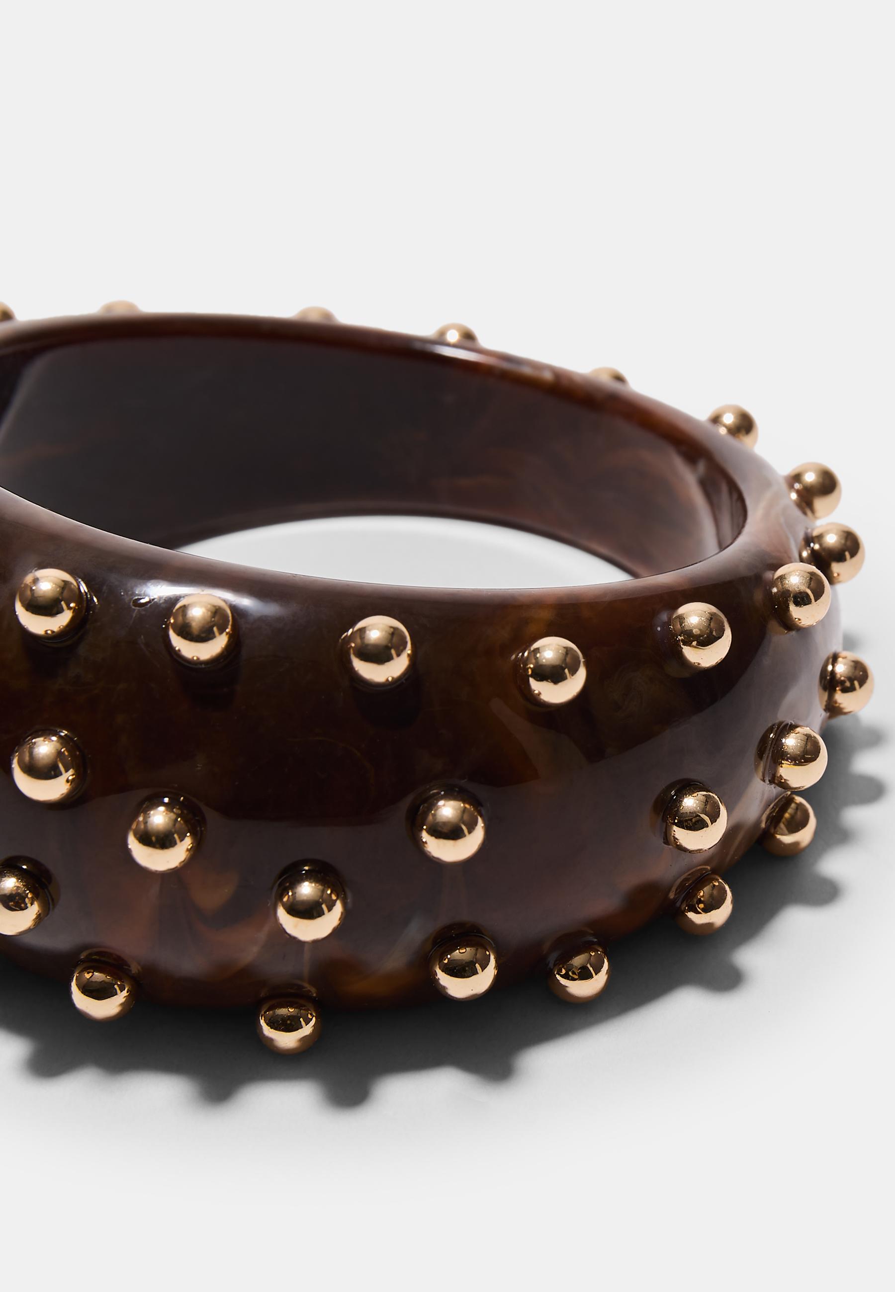 Maxi rigid studded bracelet — Brown
