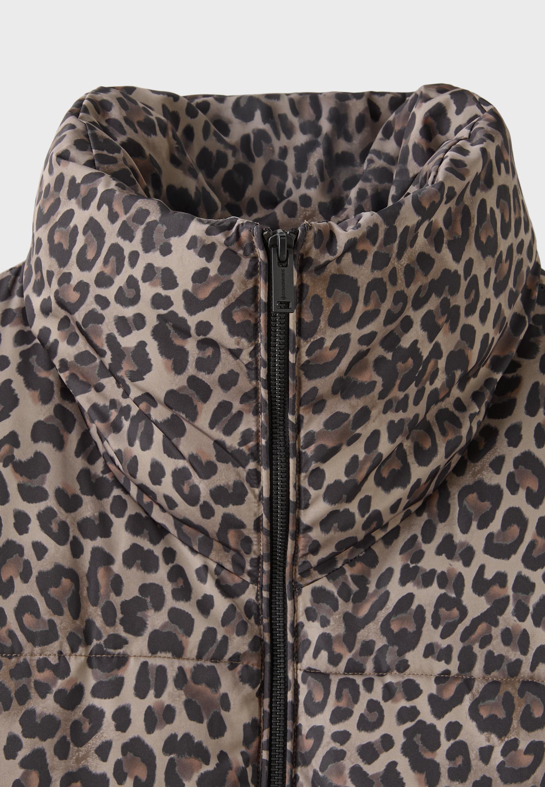 Animal print high-neck padded cropped jacket — Mid beige