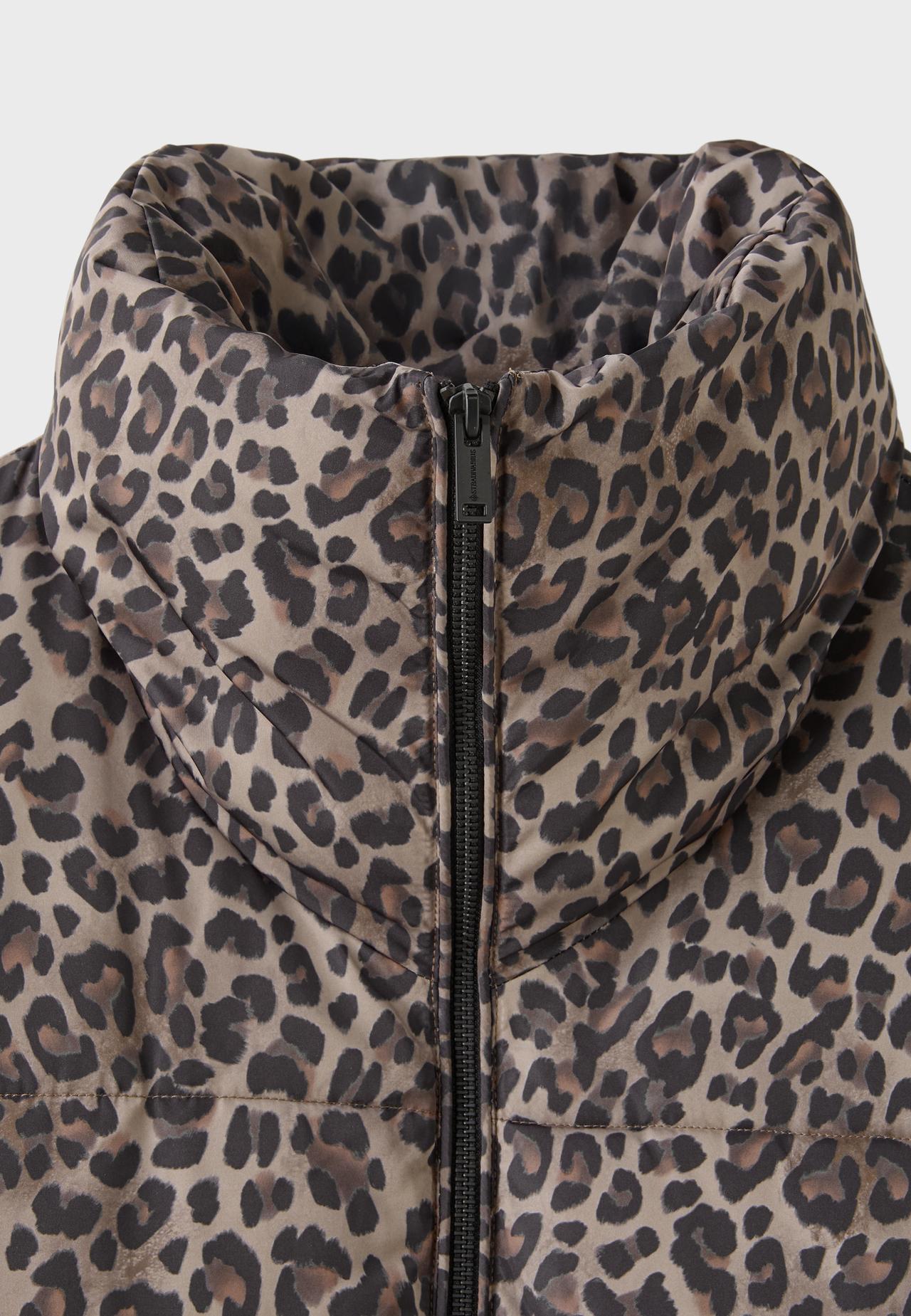 Animal print high neck cropped puffer jacket — Mid beige