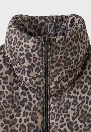Animal print high neck cropped puffer jacket — Mid beige 9