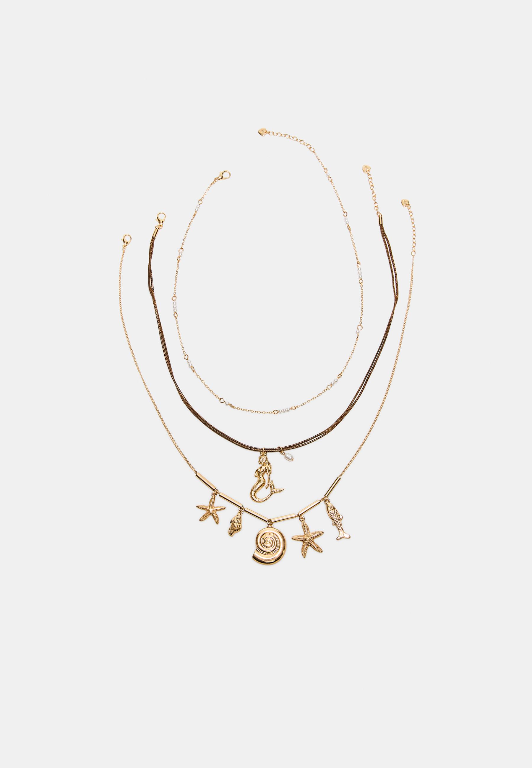 Set of 3 mermaid charm necklaces — Gold