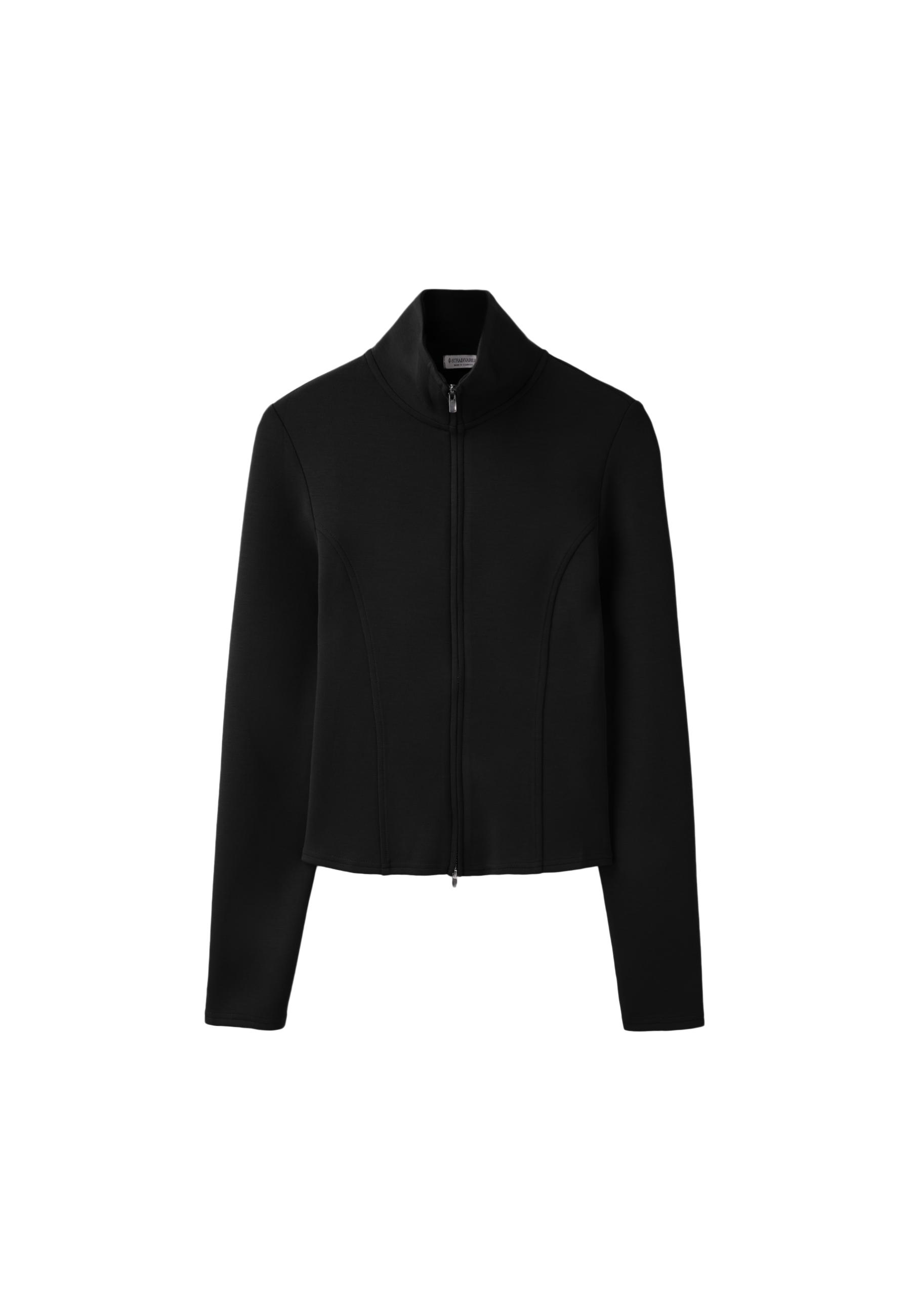 Soft-touch fitted zip-up sweatshirt — Black
