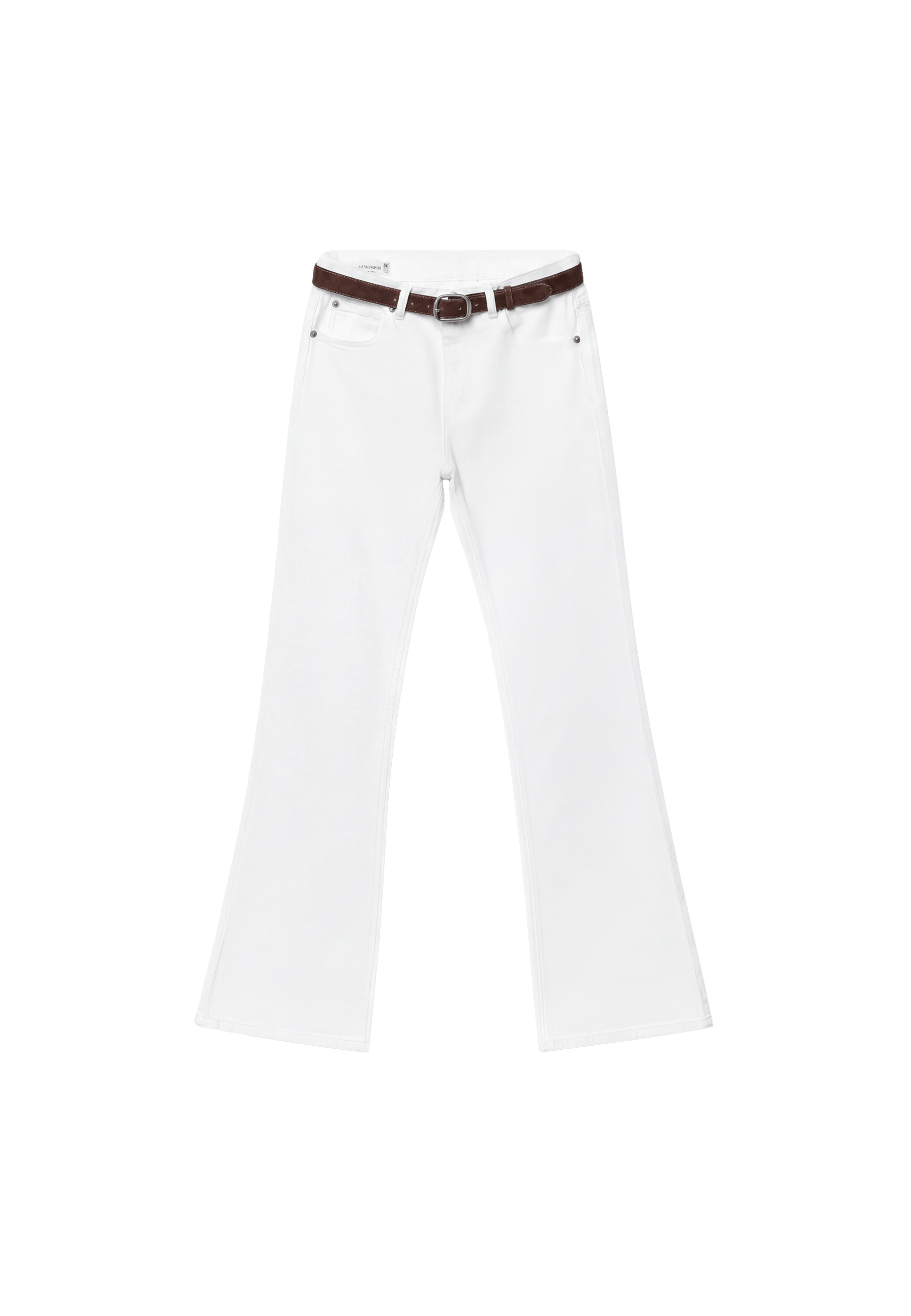 D68 Belted boot-cut jeans — White