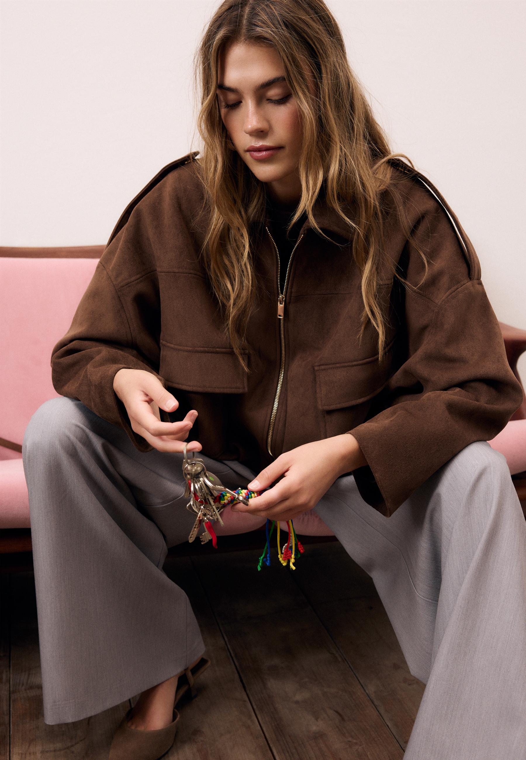 Faux suede bomber jacket — Brown