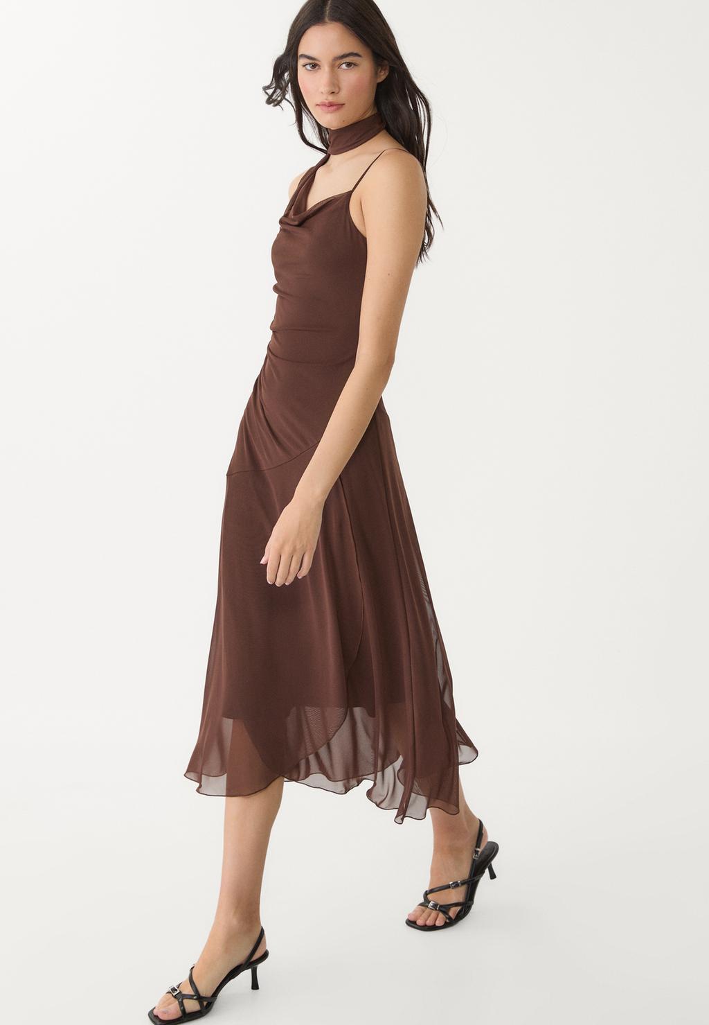 Asymmetric halter neck midi dress