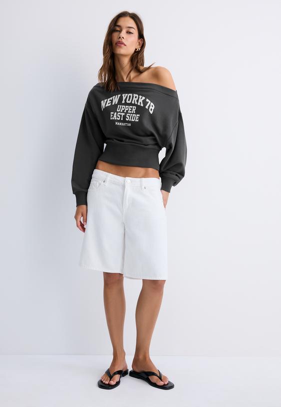 cropped boat neck sweatshirt