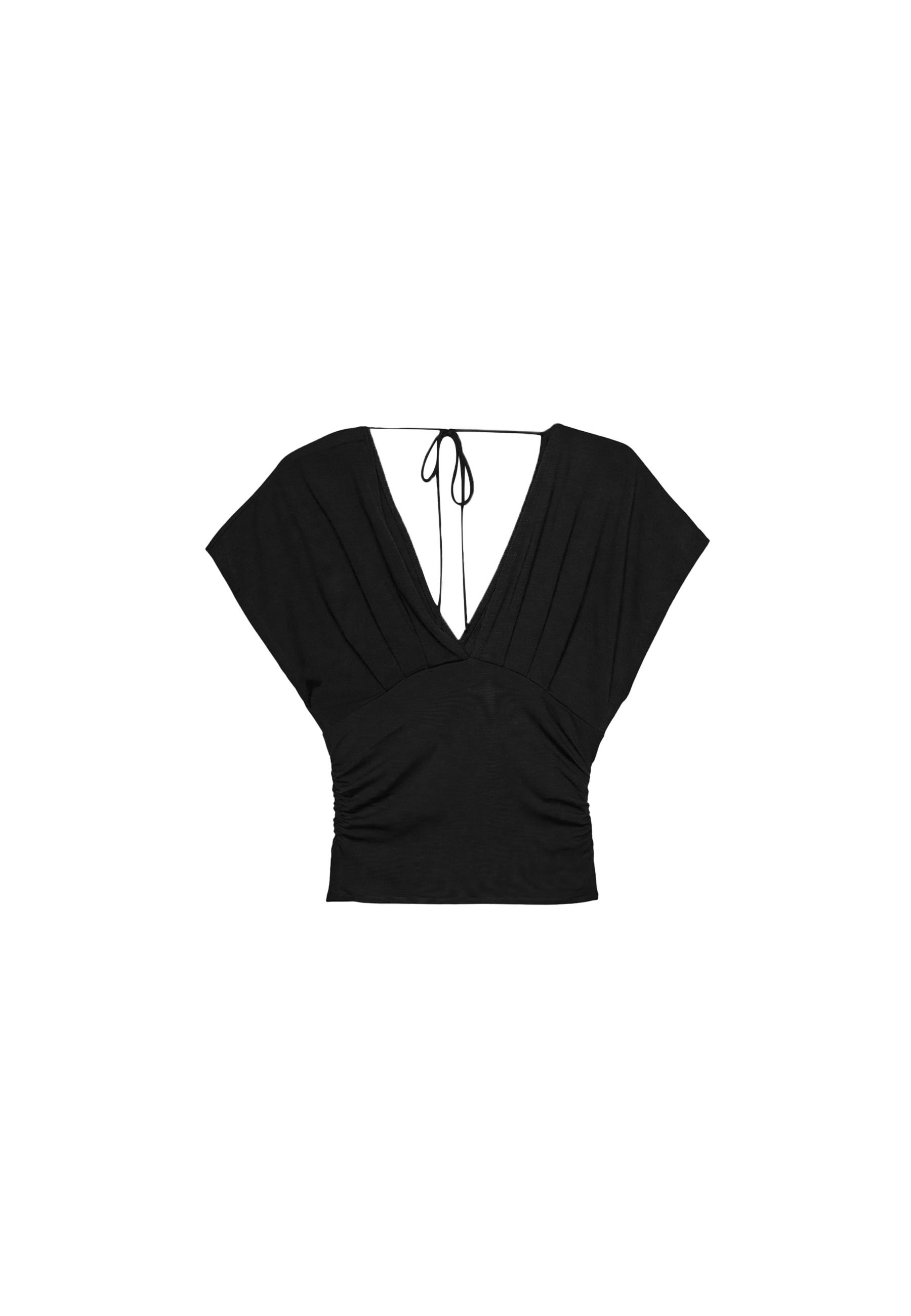 V-neck top with sash — Black