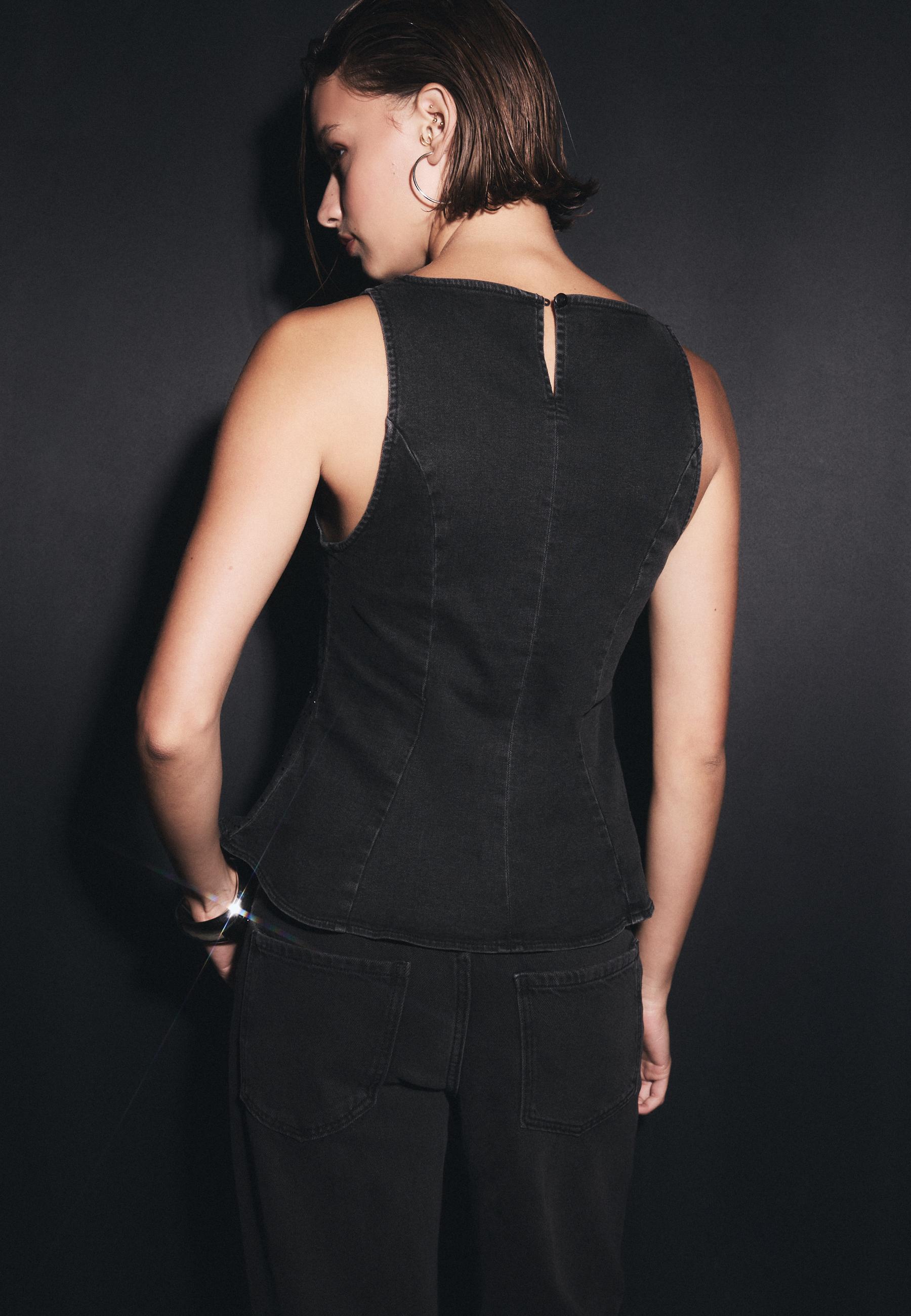 Parlak denim peplum top - Görsel 9
