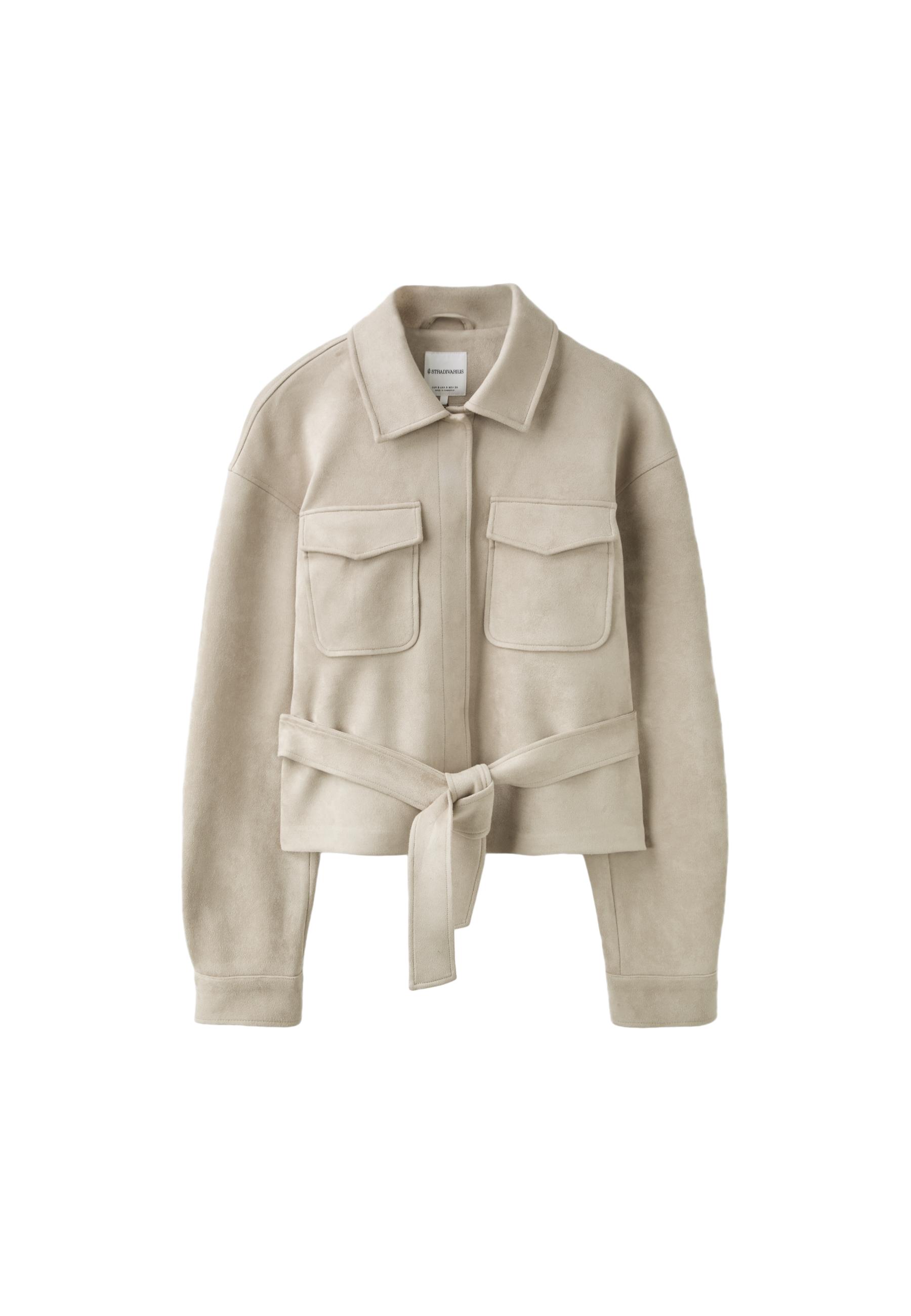 Cropped faux suede jacket — Ecru