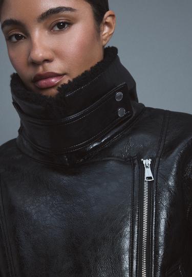 High neck double-faced biker jacket — Black 6