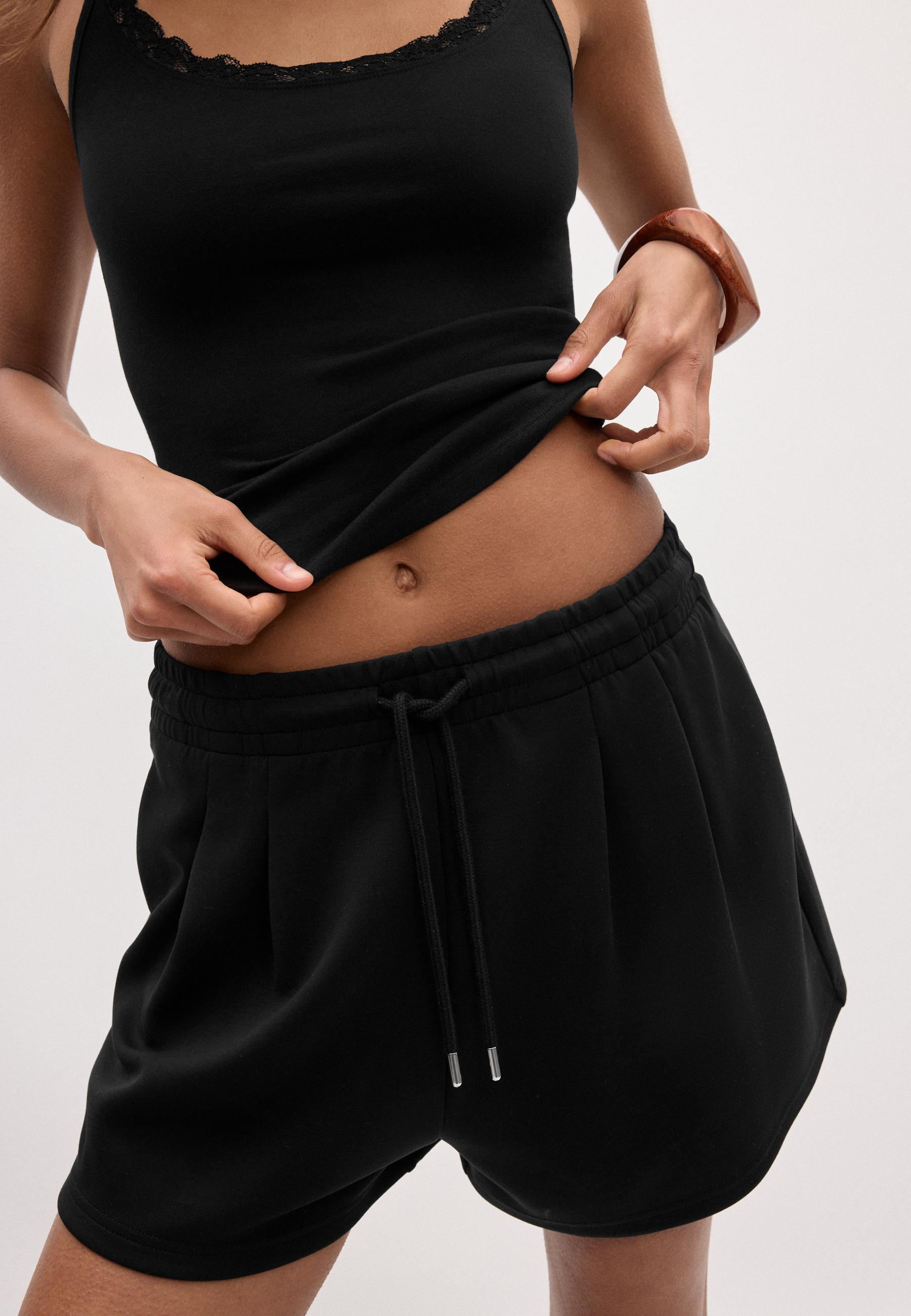 Soft-touch shorts with darts — Black