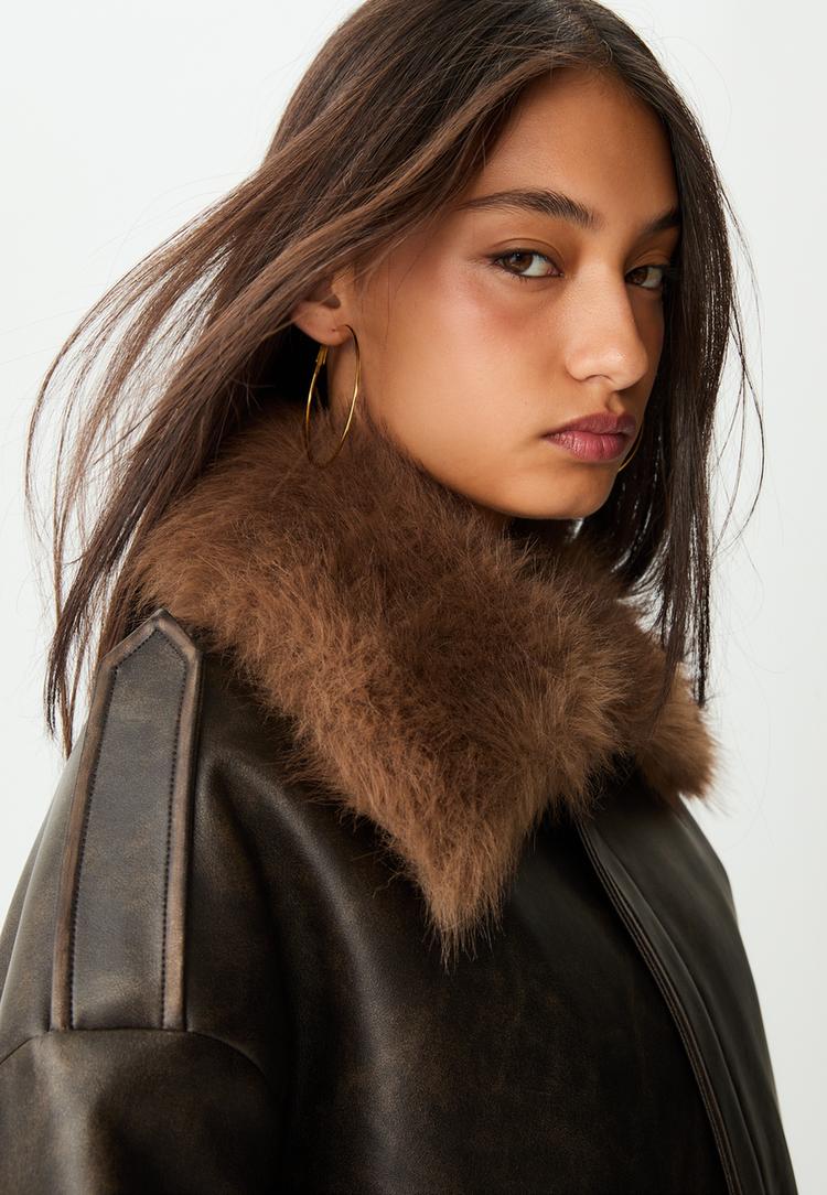 oversize contrast leather effect jacket