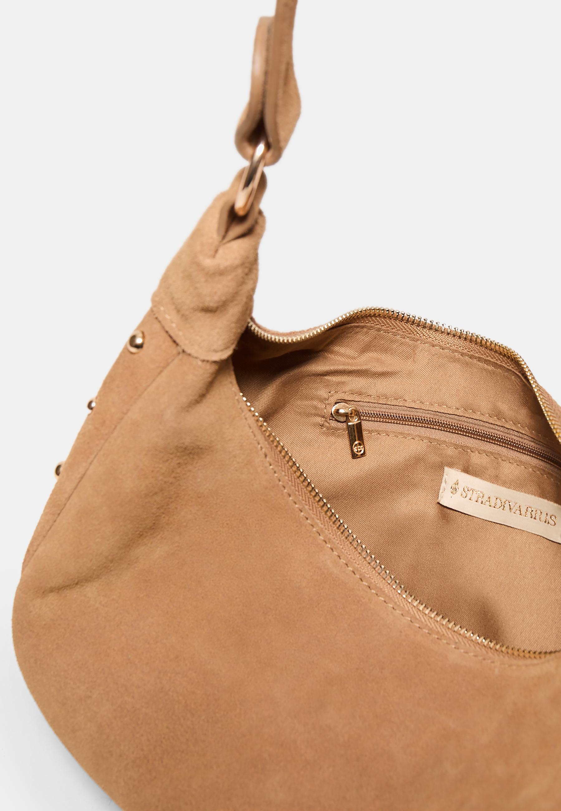 100% leather studded shoulder bag — Beige