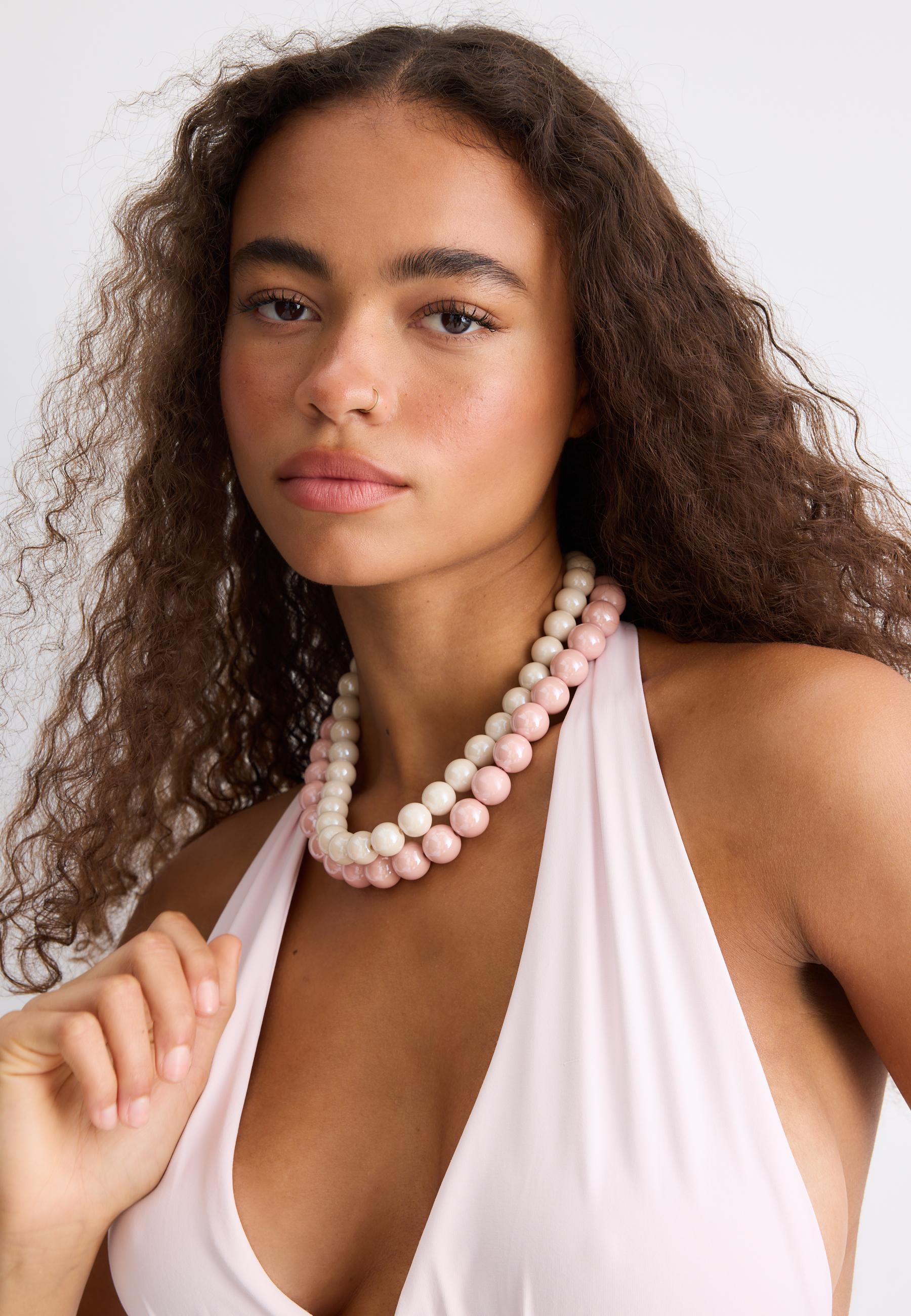 Set of 2 bead necklaces — Pastel pink