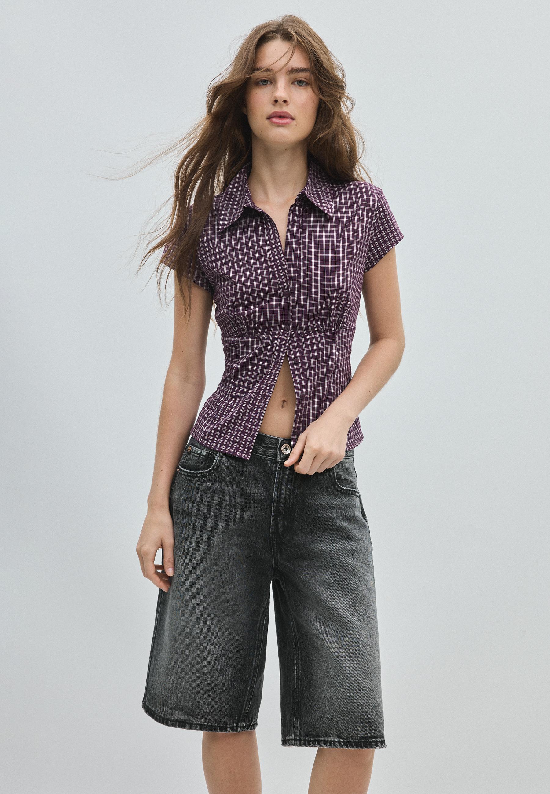 Short sleeve under-bust seam shirt — Purple