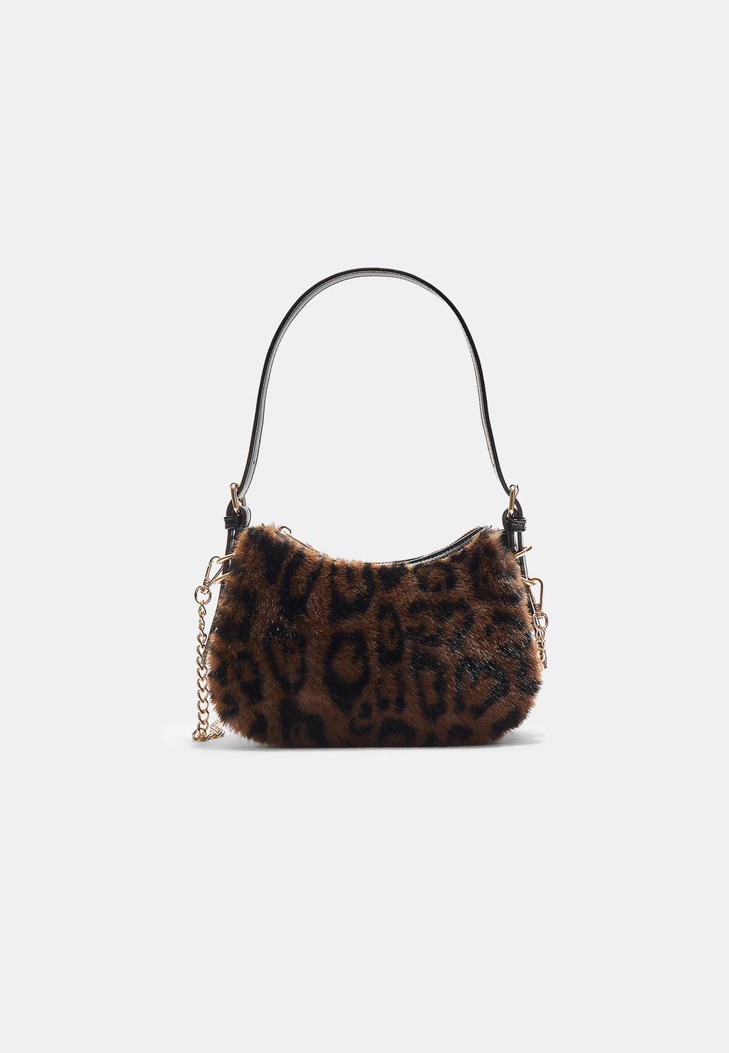 Sac épaule lune fausse fourrure et chaîne