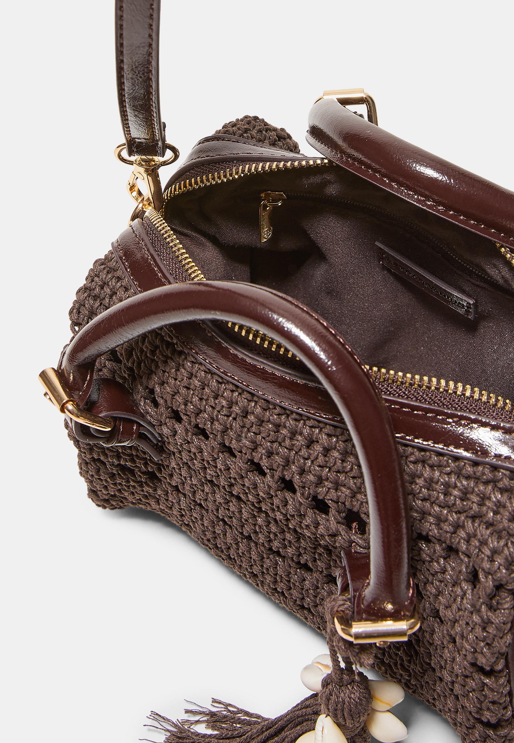 Round crochet tote bag — Brown