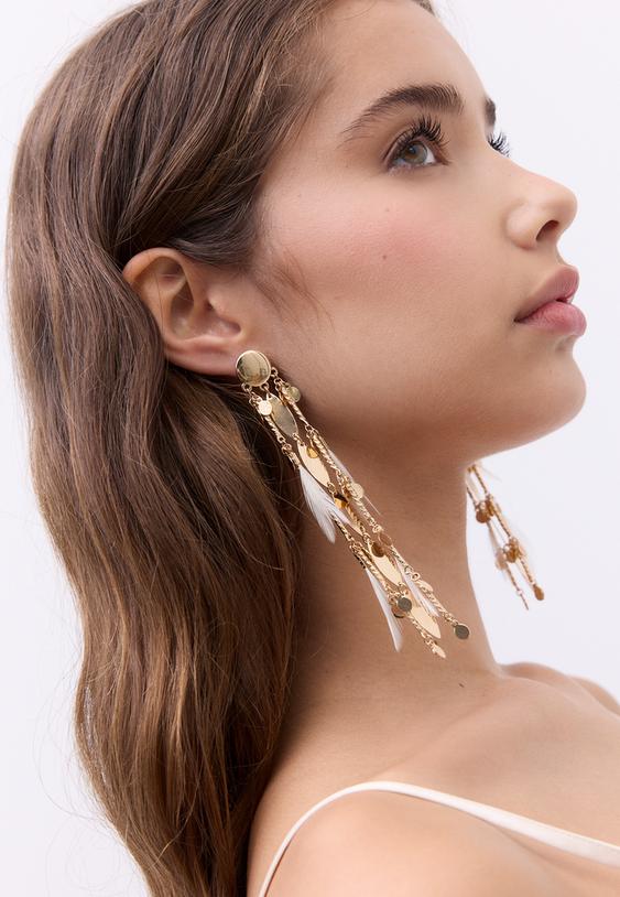 Stradivarius Boucles D’oreilles Longues Texturées Or Os