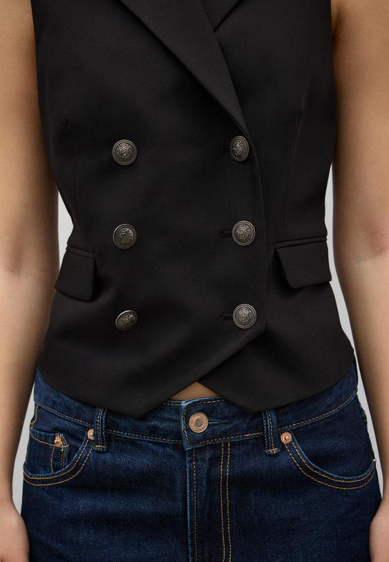 Stradivarius Double-Breasted Waistcoat Black Xl