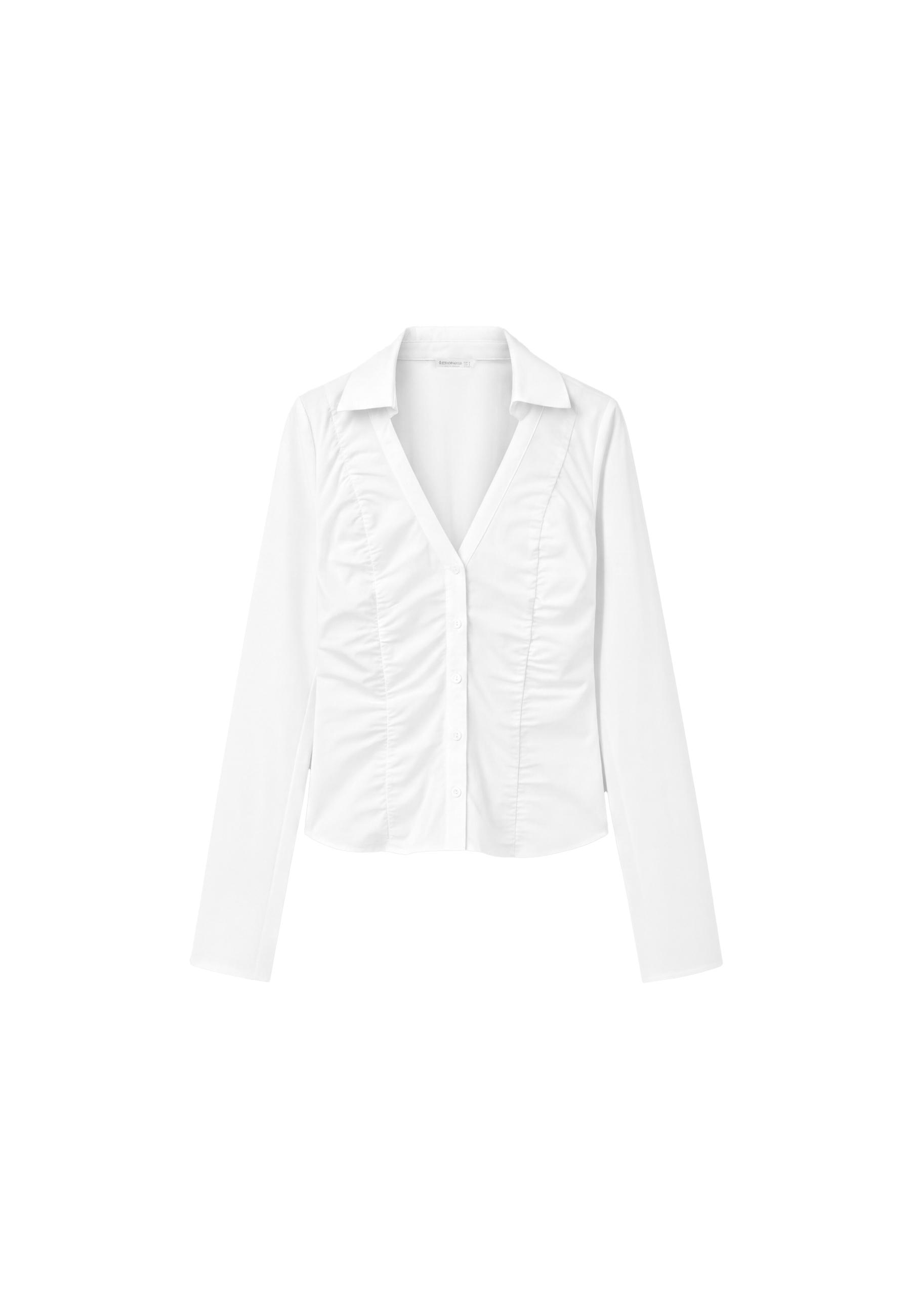 V-neck gathered shirt — White