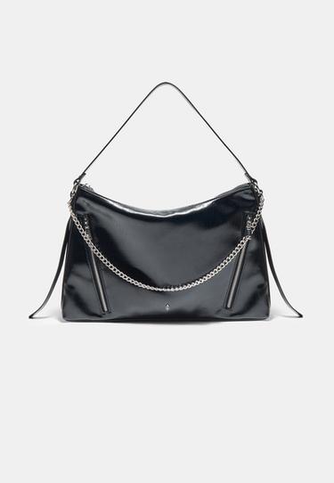 Shoulder bag with chain and zips — Black 3