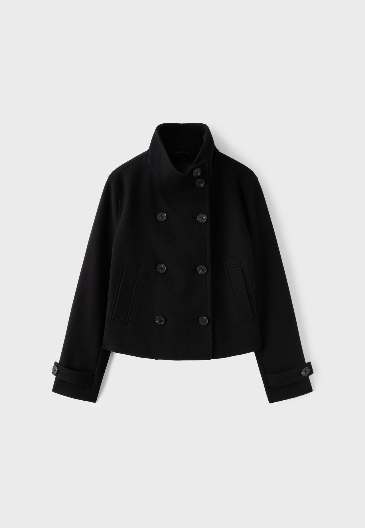 High neck wool-blend jacket — Black